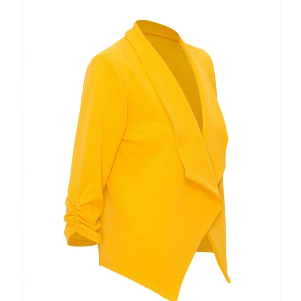 DoubleJu drapped blazer womens size small Yellow cardigan casual jacket Modern